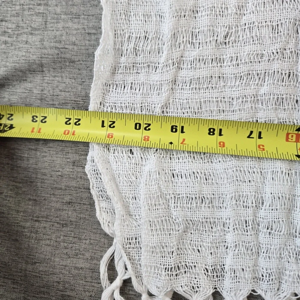 White Open Weave Rectangular Scarf Fringe Ends 21.5